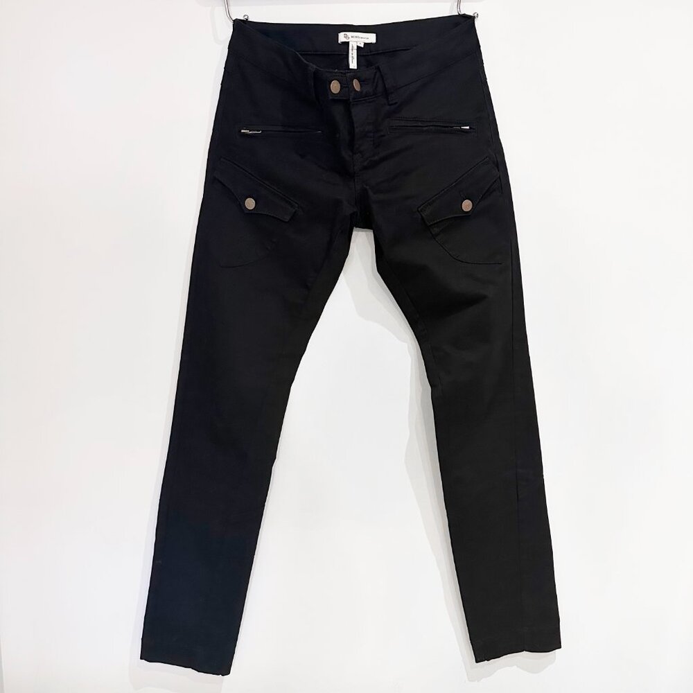 BCBG Black Skinny Cargo Pants Womens Size 6 Zipper Ankles Soft Fabric